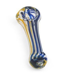 Blue and yellow striped glass pipe.