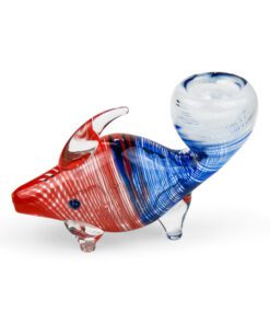 Fish pipe in glass red and blue.