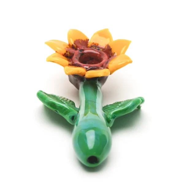 Empire Glassworks Sunflower dry pipe with green and red and yellow.