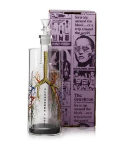 Gravitron gravity bong with an image of a lung on it and the packaging.
